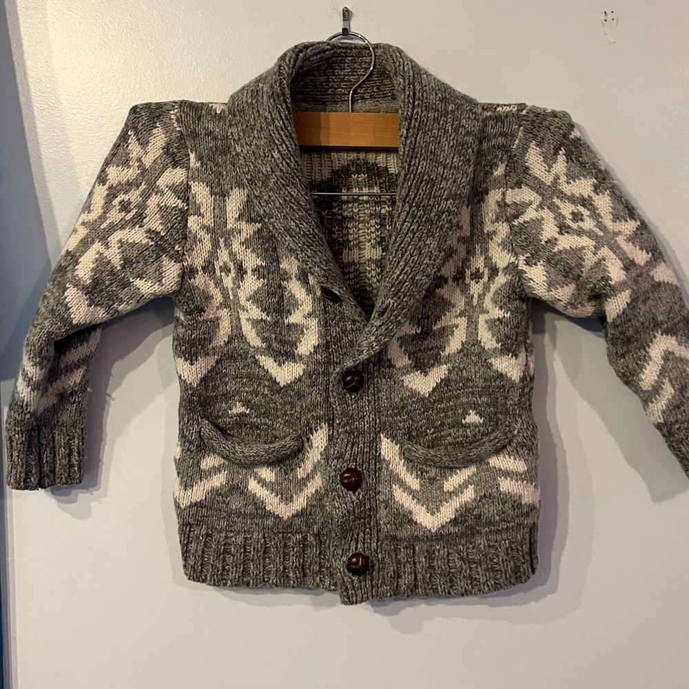 Baby gap size 3T cardigan sweater boys Aztec Lebowski style gray
